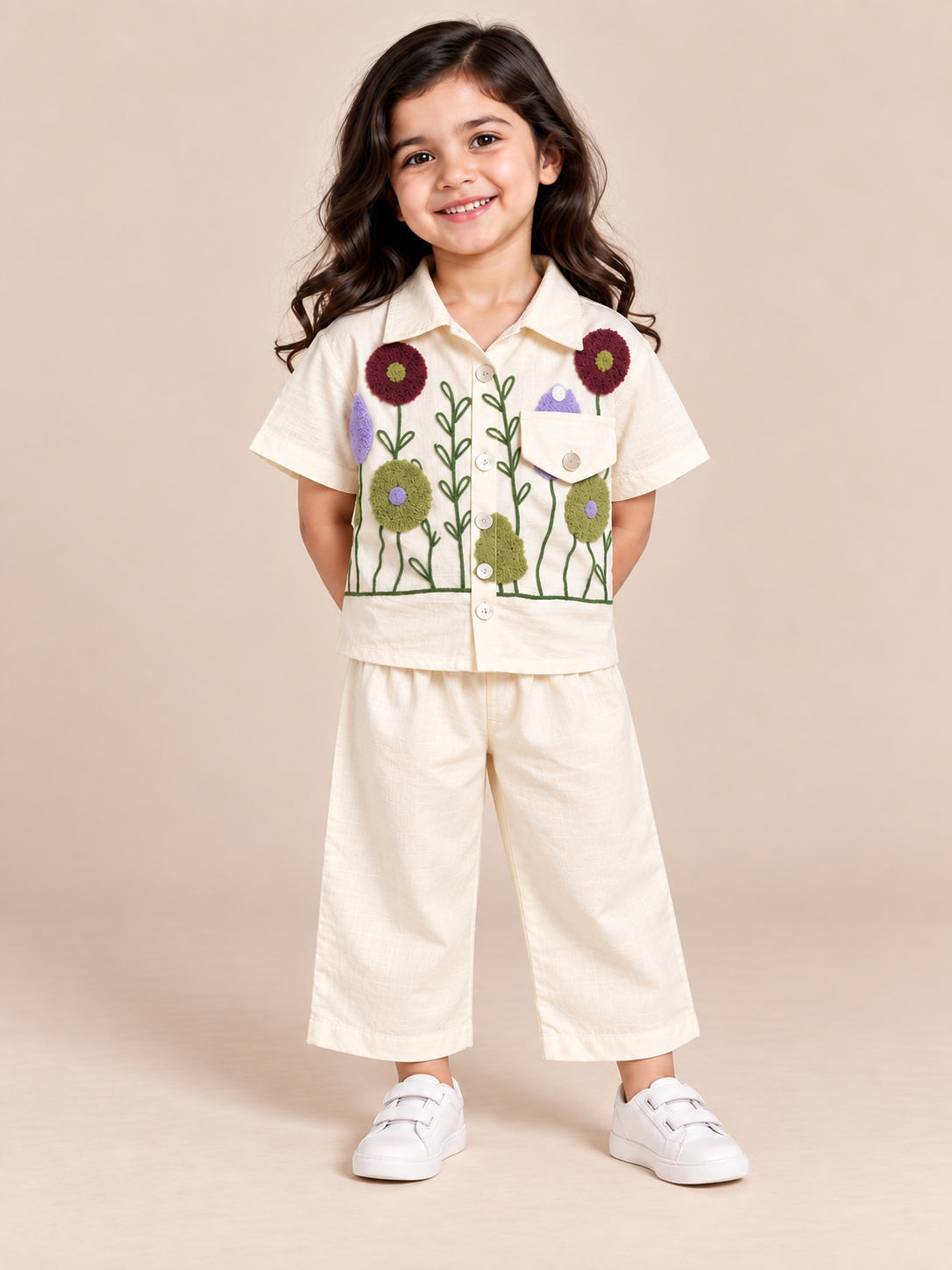 Girls Floral Embroidered Full Sleeve Top Pant Set